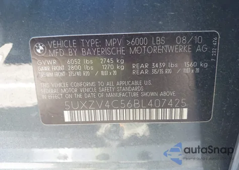 2011 BMW X5 xDrive35I/xDrive35I Premium/xDrive35I Sport Activity z USA, uszkodzony, nr VIN 5UXZV4C56BL407425